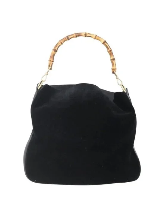 Authentic GUCCI Bamboo Shoulder Bag Suede Black Gold 001 1014 1577 - Picture 9 of 16